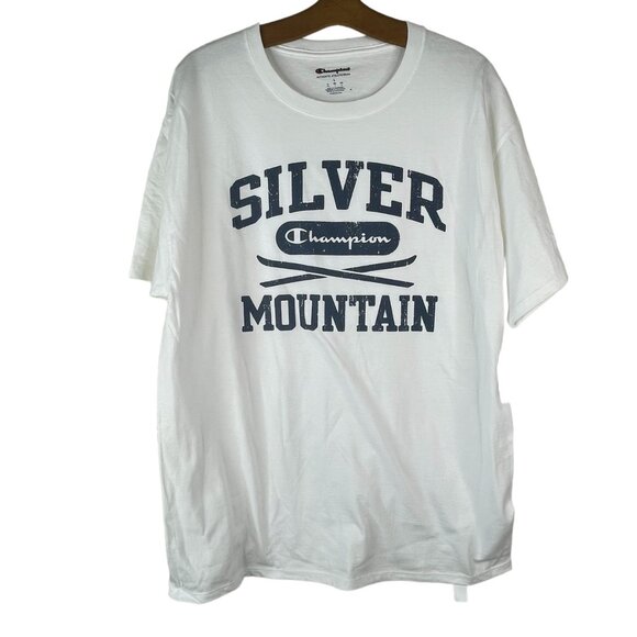 Champion Silver Mountain Short Sleeve TShirt Size Large Crew White Cotton NEW - Picture 1 of 6